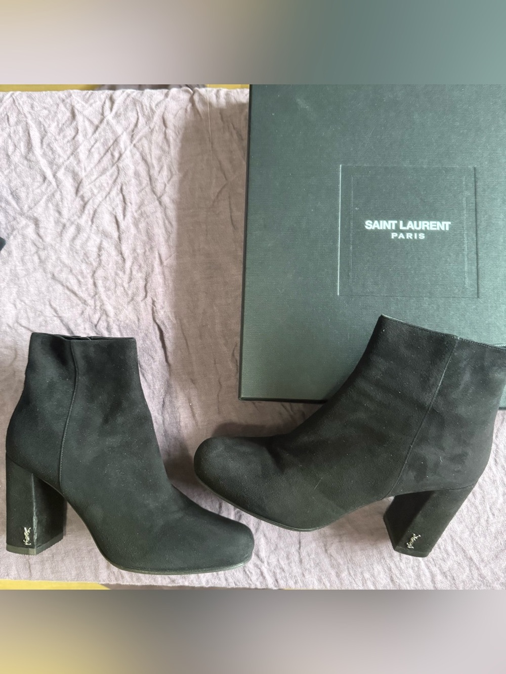 Yves Saint Laurent Black “Babies” 90 Pin Bootie Suede Ankle Boots